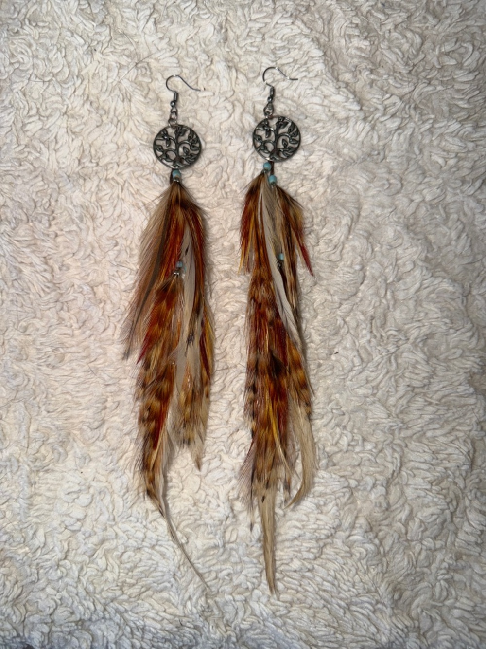Umba Red Orange White Feather Earrings